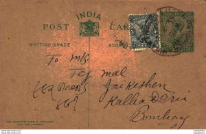 India Postal Stationery George V 1/2 A to Bombay