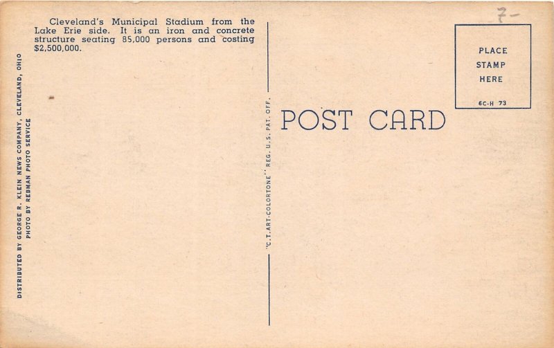 F72/ Cleveland Ohio Postcard Municipal Stadium Linen Browns Indians 20