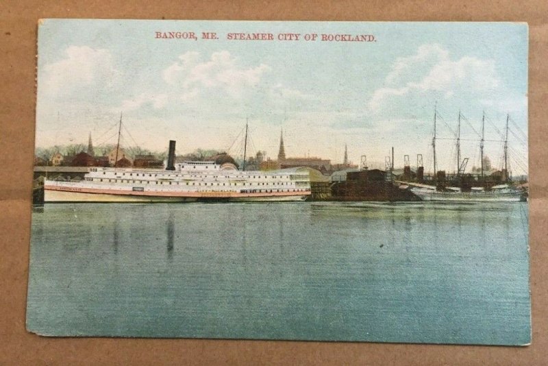 VINTAGE 1910 USED POSTCARD - CITY OF ROCKLAND STEAMER, BANGOR, MAINE