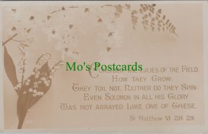 Religion Postcard - Religious Text, St Matthew VI 28.29, Lilies - Ref.RS31923
