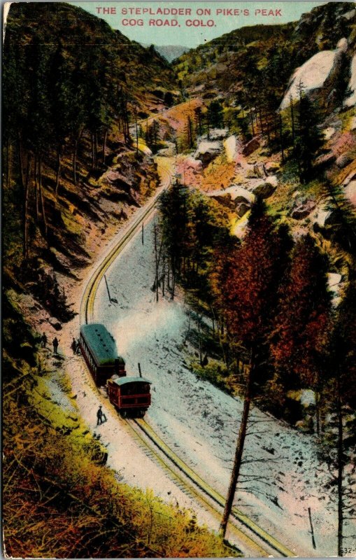 Vtg Stepladder on Pikes Peak Cog Road Colorado CO 1910s Postcard