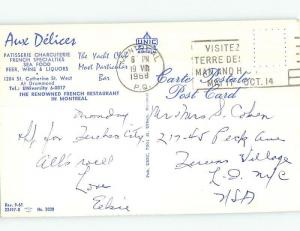 Pre-1980 AUX DELICES RESTAURANT Montreal QUEBEC L0146