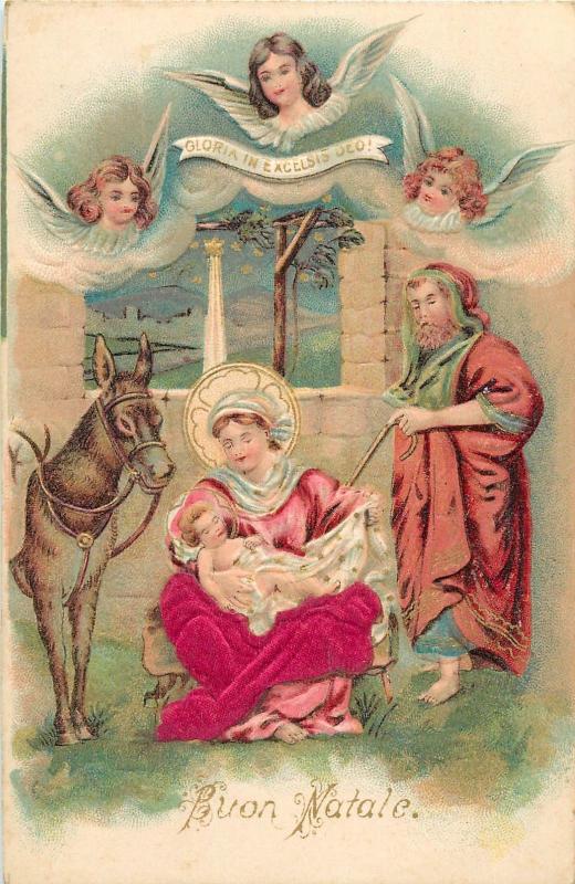 Buon Natale History.Emboss Nativity Scene Chromo Postcard Buon Natale Angels Gloria In Excelsis Deo Hippostcard