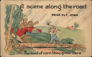 Ely Iowa IA Exaggeration Farming Farmer Giant Corn c1910 Vintage Postcard