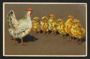 Easter Greetings Hen and Chicks Used c1910s