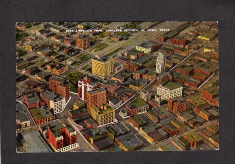 TX Aerial View Business Section Hotels Bldgs El Paso Texas Linen Postcard