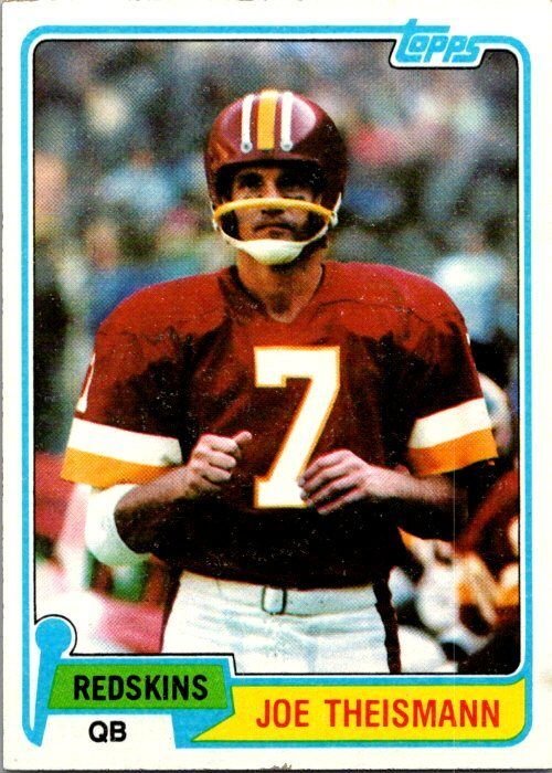 1981 Topps Football Card Joe Theisman Washington Redskins sk60435