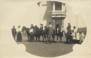 c1910 RPPC Masked Vignette Postcard Group of People on Horseback Unknown US Loc.