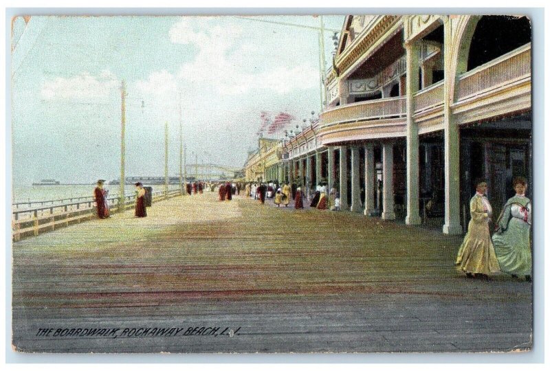 1908 Scenic View Boardwalk Rockaway beach Long Island New York Vintage Postcard