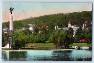 c1944 Montclair New Jersey NJ Vintage Postcard Memorial Park Lake Statue Posted