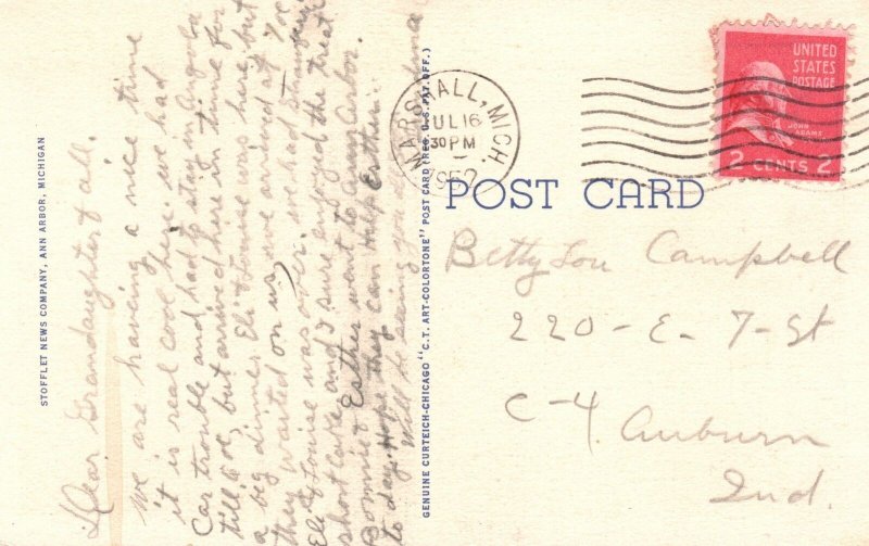 Mosher Jordan Hall Girls Dormitory University Of Michigan Vintage Postcard 1952
