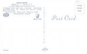 Cedar Motel Avon, New York Postcard