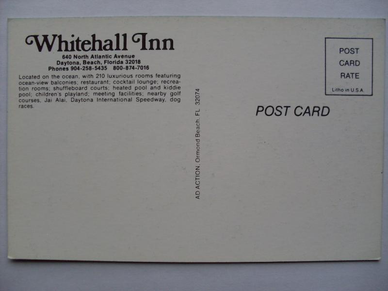 pre-1980 WHITEHALL INN HOTEL Daytona Beach Florida FL Postcard y5620@