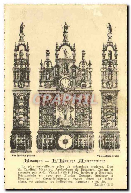 Postcard Besancon Old Astronomical Clock