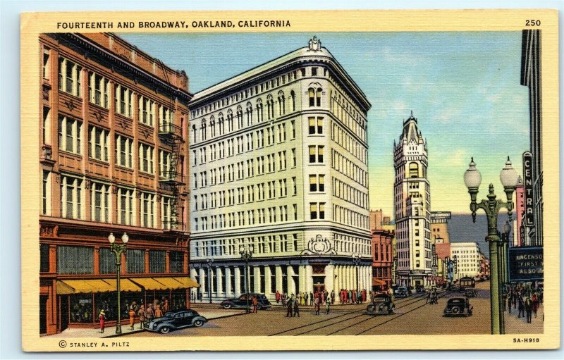 Oakland CA 14th and Broadway Walgreens Vintage Linen Postcard E33