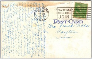 Rockford Illinois IL, 1940 Public Library , Red-Brick Building Columns, Postcard