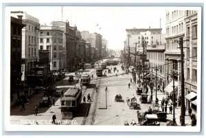 Winnipeg Canada Postcard RPPC Photo Portage Avenue Trolley Cars Business Center