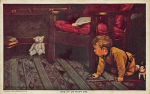 Artist Mary Sigsbee Ker One of Us Must Die Teddy Bear Gun Toting Boy Postcard