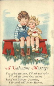 Valentine's Day Children Boy and Girl Romance c1920 Vintage Postcard