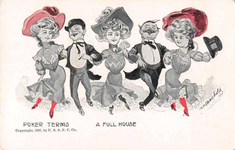 Greetings Poker Terms A Full House Comic Artist Signed Antique Postcard J75502