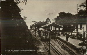 Rio De Janeiro Corcovado Train Station c1910 Real Photo Postcard