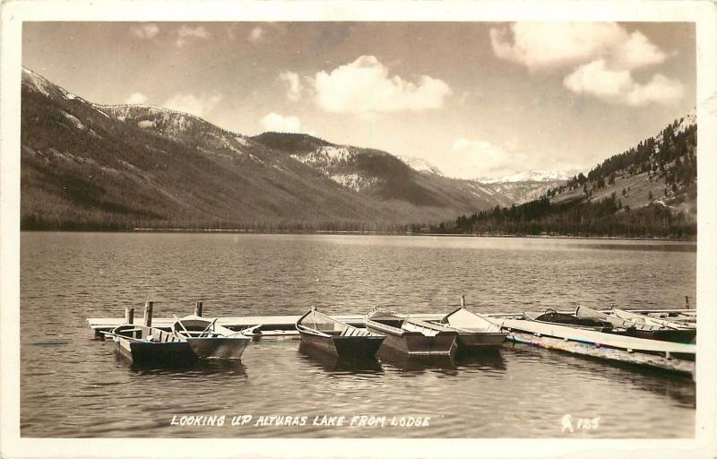 1930-50 Real Photo Postcard Boat Dock Alturas Lake from Lodge Blaine Co ID 