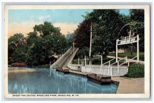 c1920 Shoot The Chutes Lake River Boats Sliding Rail Wheeling Park WVA Postcard