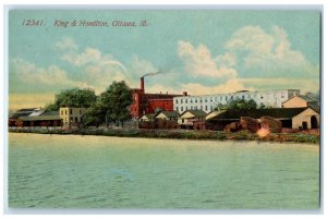 c1910 King & Hamilton River Lake Building Pile Of Wood Ottawa Illinois Postcard