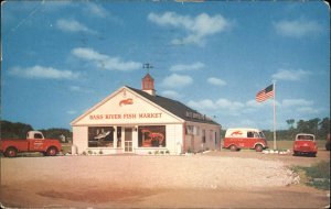 South Yarmouth Cape Cod MA Bass River Fishmarket Van Truck Car Postcard