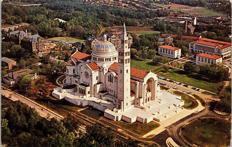 Aerial View National Shrime Immaculate Conception Washington DC Postcard Pm Vtg 