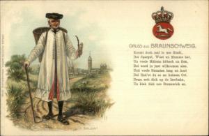 Gruss Aus Braunschweig Native Man Costume Pipe c1900 Embossed Postcard