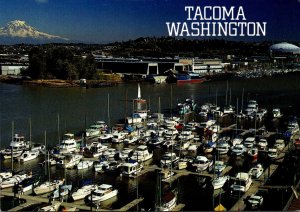 Washington Tacoma Aerial View Small Marina and Tacoma Dome STand Guard In Dis...