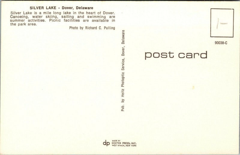 Vtg 1950s Silver Lake Boat Boating Canoe Dover Delaware DE Unused Postcard