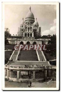 Old Postcard Paris Strolling Basilique du Sacre Coeur and the monumental stai...