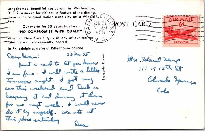 Postcard RESTAURANT SCENE Washington DC AO5904