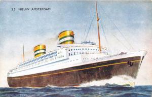 SS NIEUW AMSTERDAM~HOLLAND AMERICAN LINE~ARTIST BERNARD CHURCH~SHIP POSTCARD