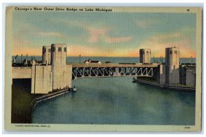 1942 Chicago's New Outer Drive Bridge Lake Michigan Boulevard Illinois Postcard