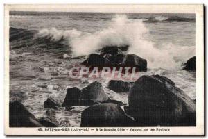 Old Postcard Batz sur Mer Grande Riviera Waves on the Rocks