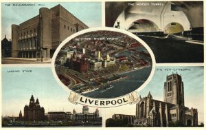 Vintage Postcard 1930's The River Front Philharmonic Hall Liverpool England