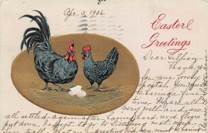 LP33  Easter Postcard  Rooster Hen Chickens eggs 