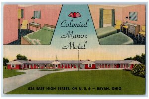 c1940's Colonial Manor Motel Bryan Ohio OH Vintage Unposted Multiview Postcard 