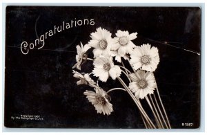 1908 Congratulations Flowers Still Life RPPC Photo Columbus ND Antique Postcard