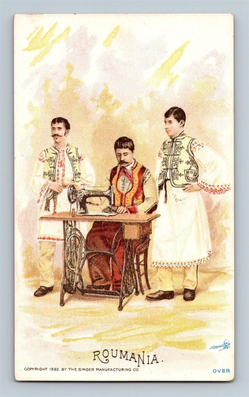 1892 Romania Singer Sewing Machine Countries World Victorian Trade Card tc2236