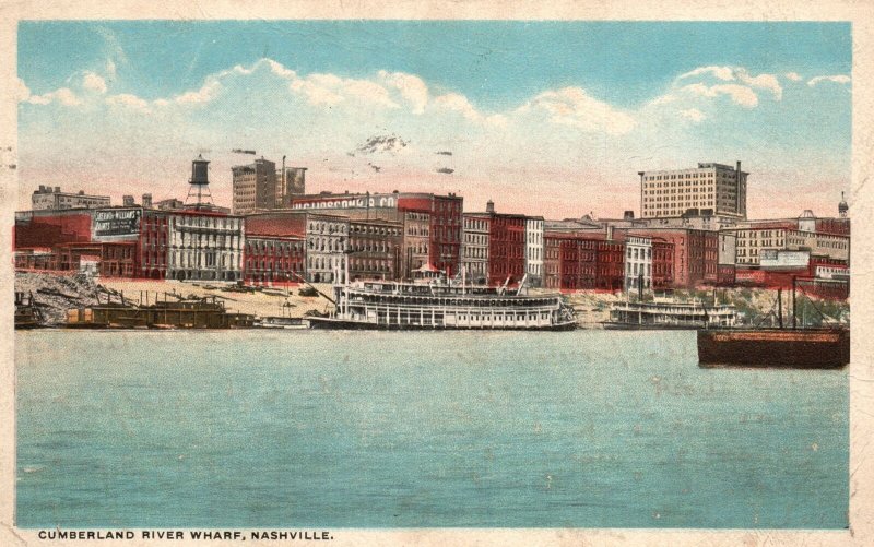 Vintage Postcard 1918 Cumberland River Wharf Rock Rimmed Nashville Tennessee TN