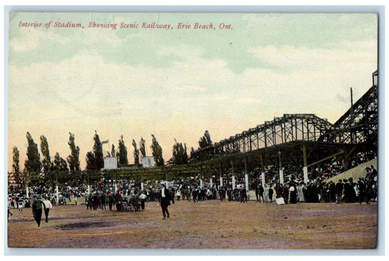 c1910 Interior of Stadium Showing Scenic Railway Erie Beach Canada Postcard 