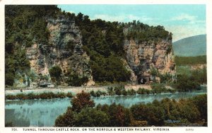 Vintage Postcard Tunnel Through Castle Rock Norfolk & Western Railway Virginia