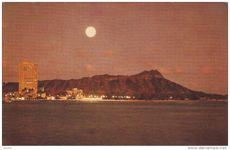 Waikki Beach in the moonlight, Hawaii, 40-60s