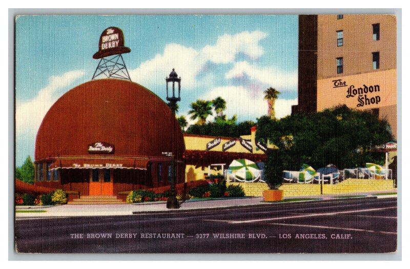 The Brown Derby Restaurant Los Angeles California Vintage Standard View Postcard