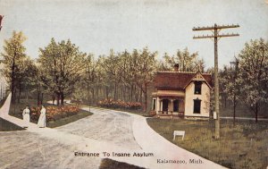 J82/ Kalamazoo Michigan Postcard c1910 Insane Ayslum Hospital Entrance 144