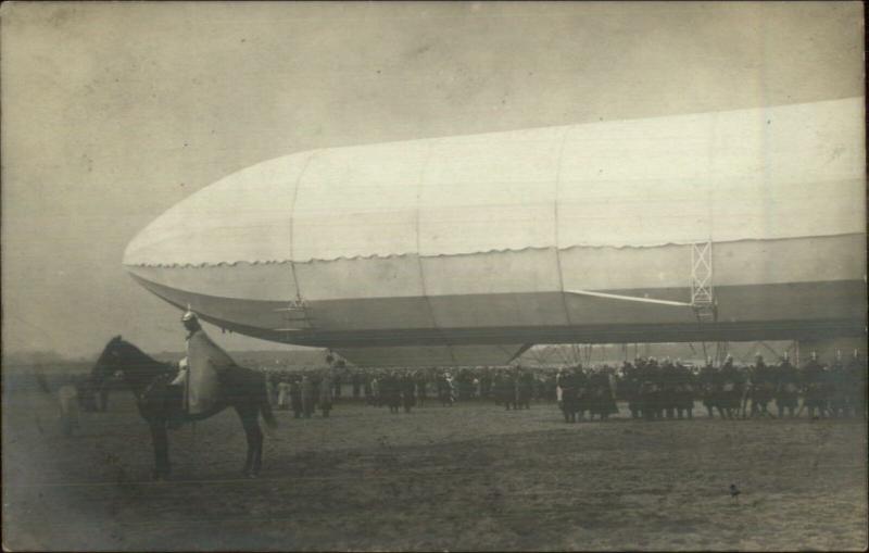 Kaiser on Horse Zeppelin Dirigible BEAUTIFUL IMAGE Dusseldorf c1910 RPPC